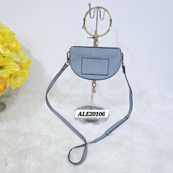 Chloe Light Blue Crossbody Bag with Gold Accents - Picture 3 of 13